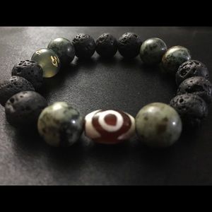 African jasper lava 3 eyes bead bracelet